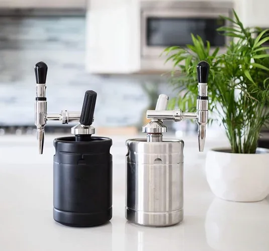 Brewer in action brewing commerical fresh skinny 64oz hand-brewed travel kegerator nitro cold coffee maker with tap system