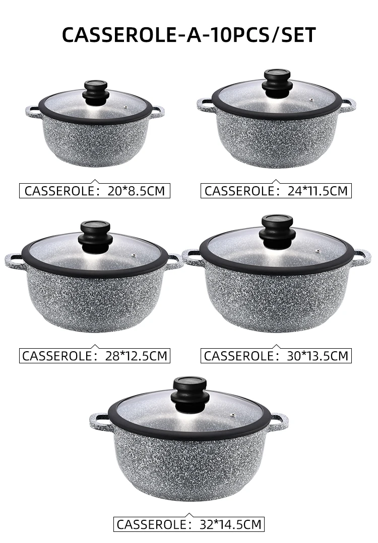 10Pcs Die Cast Aluminum Non Stick Marble Coated Cookware Sets