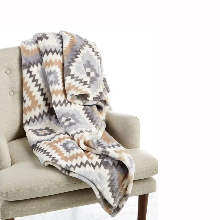 Adults Plain Knitted Raschel Blanket Geometric Warm and Soft Fleece Flannel Blankets & Throws for Winter