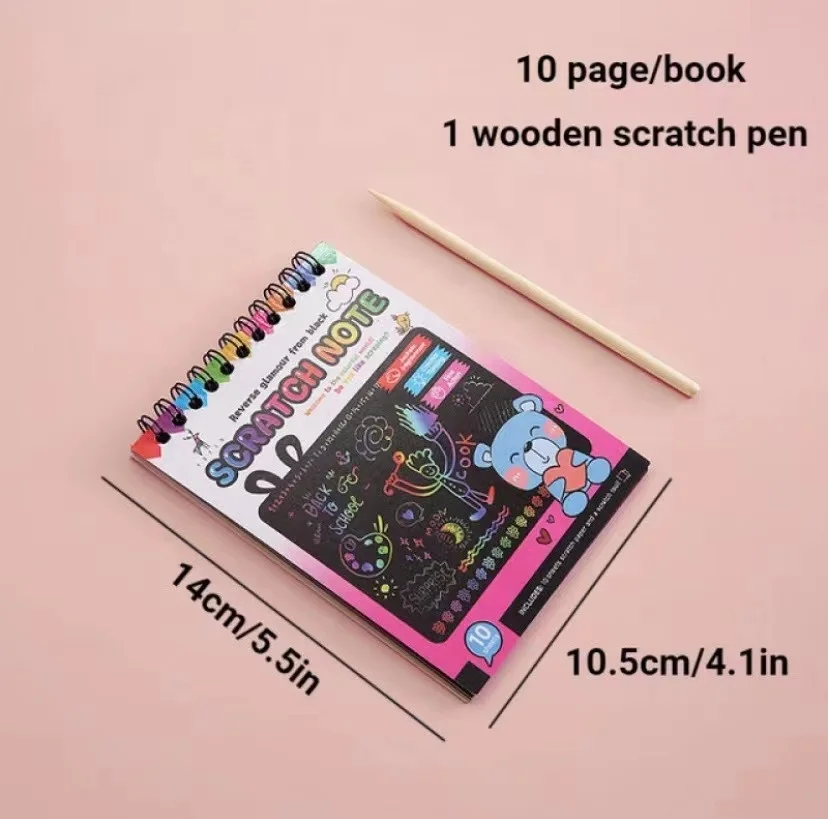 Scratch Arts Drawing Notebook Sketch Books for Kids Cartoon Art Supplies Large Rainbow Scratch Paper Note with Bamboo Sticks