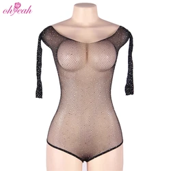 New plus size  lingerie fishnet teddy bodysuit with rhinestone