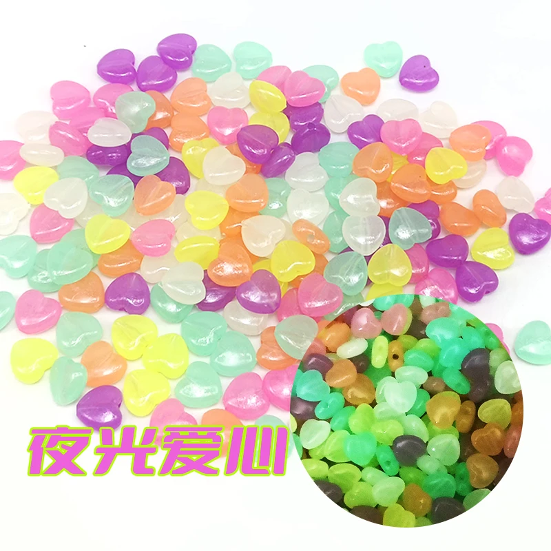 100pcs 10mm Acrylic Luminous Beads Mixed Color Acrylic heart Beads for DIY Jewelry Making Necklace Bracelet