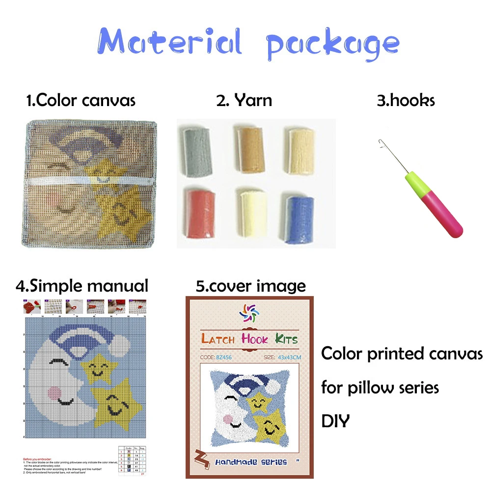 Custom  Printed Canvas Modern Latch Hook Animal Lion Patterns Pillow Cover Cushion  Kits for Adults Beginners