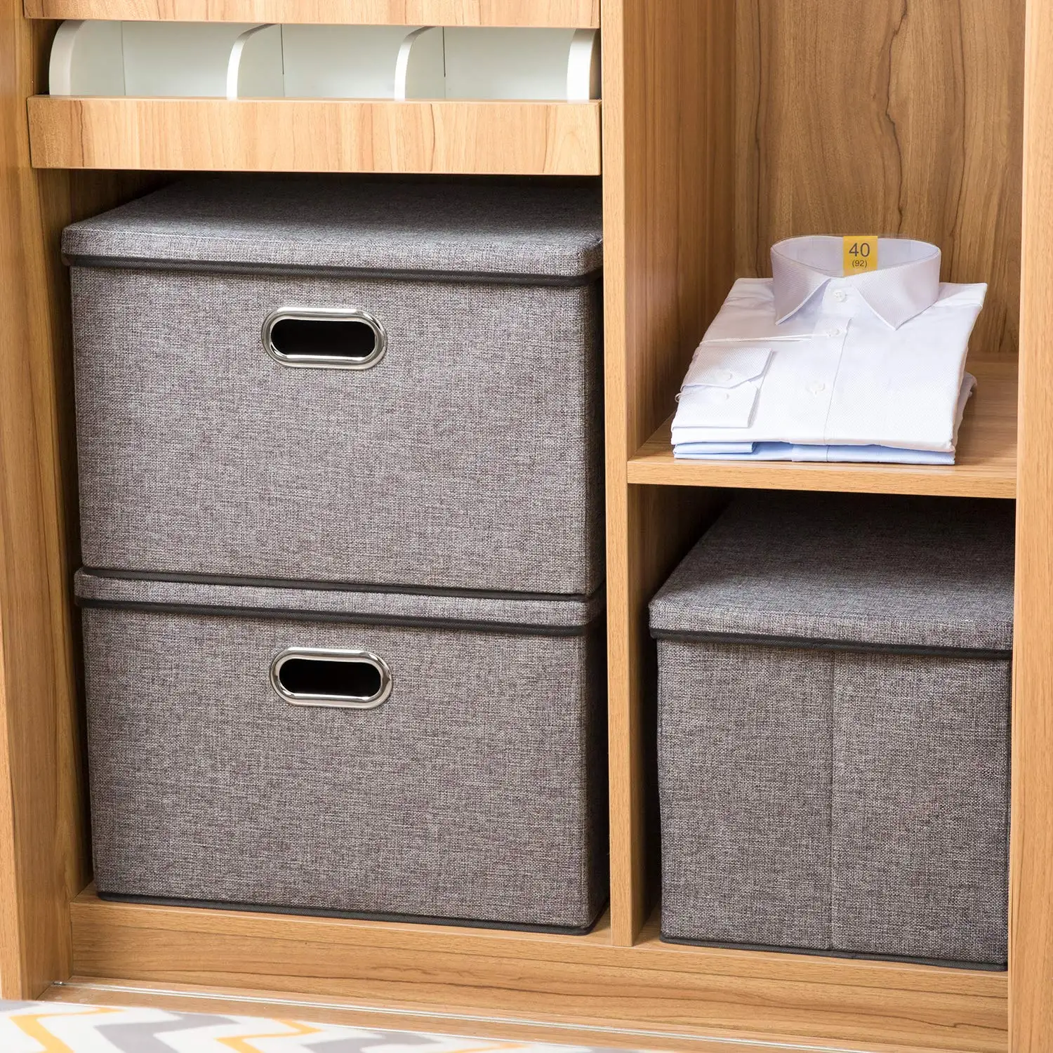 Collapsible Storage Bin With Lid Fabric Foldable Box Organizer Container Basket Cube Cover for Home Bedroom