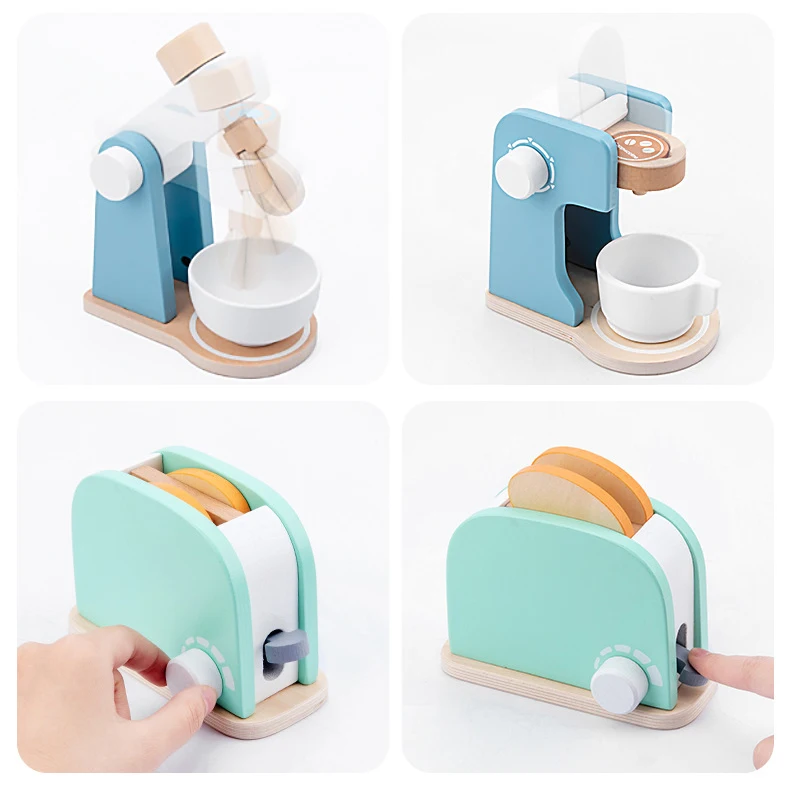 wholesale  kids bread maker coffee machine wooden kitchen toy set wooden toaster toy for kids