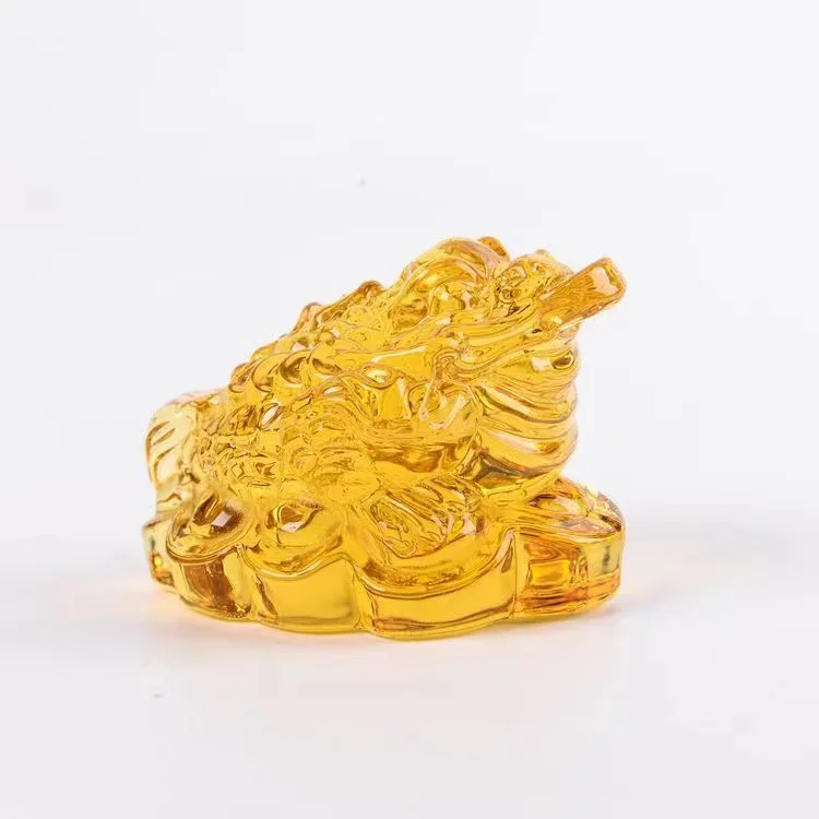 Hot Sale Yellow Crystal Glass JinChan Lucky golden toad Glaze Carving Money Frog for business Gift