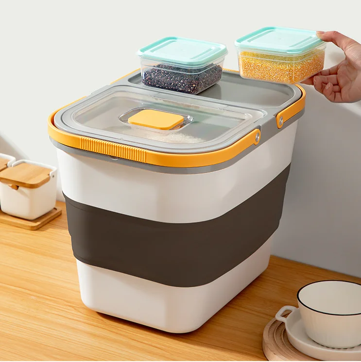 Collapsible Rice Storage Containers Cereal Rice Food Storage Container Dispenser Bin with Rolling Wheel Dog Pet Cat Flour Sugar