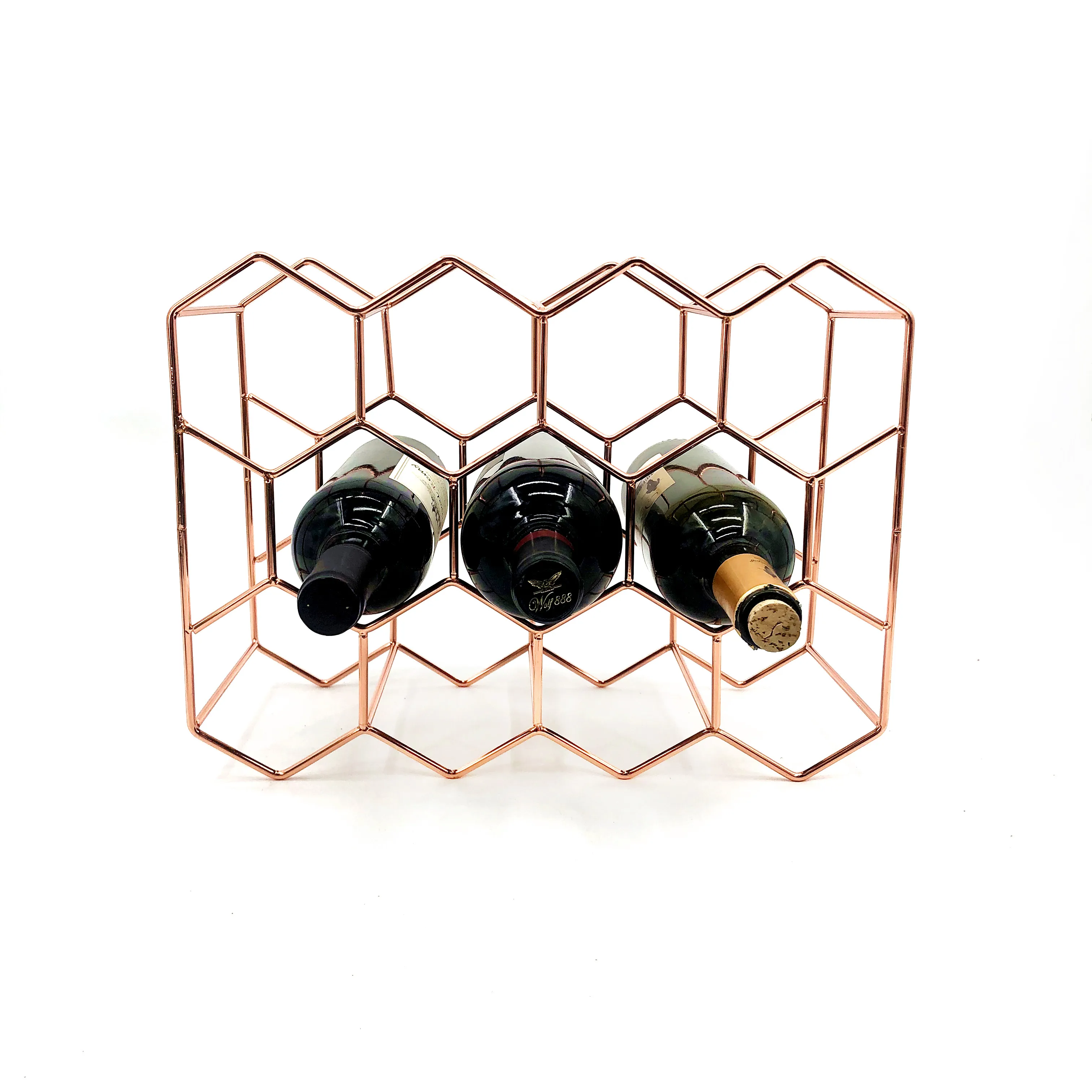 Винные подставки, настольный медный современный шкаф для вина, Винная стойка, шестигранная металлическая стойка для вина, 11 бутылок
