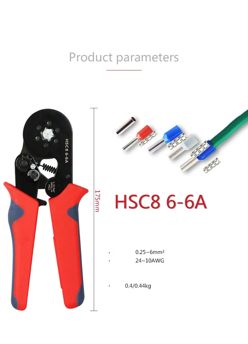 New Design HSC8 6-6 AWG23-10 Wire Hand Crimping Tool Crimper Pliers Kit with 1200 PCS Insulated Tube Terminal Wire Ferrules