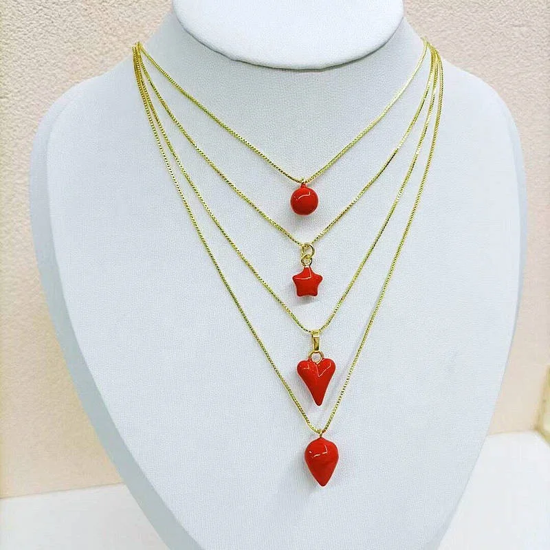 CH-JDN0560 New Arrival Red Enamel Heart/Star/Ball/Pepper Pendant Necklace Fashion Charm Plating Chain Necklace Jewelry Wholesale