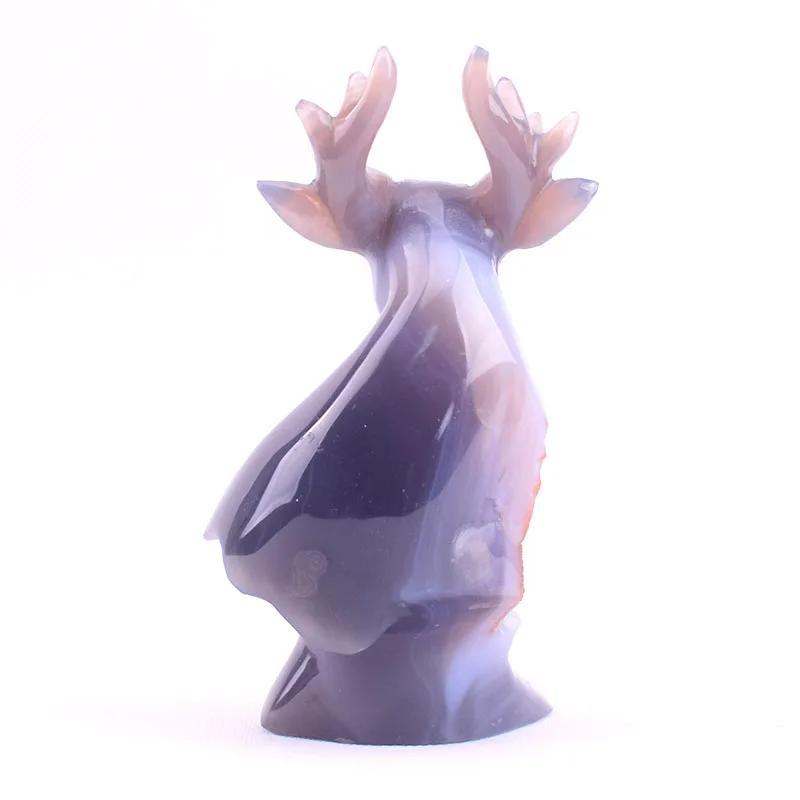 
Exquisite Hand Carved Crystal Craft Semi Precious Geode Statue Deer Head Skulls 