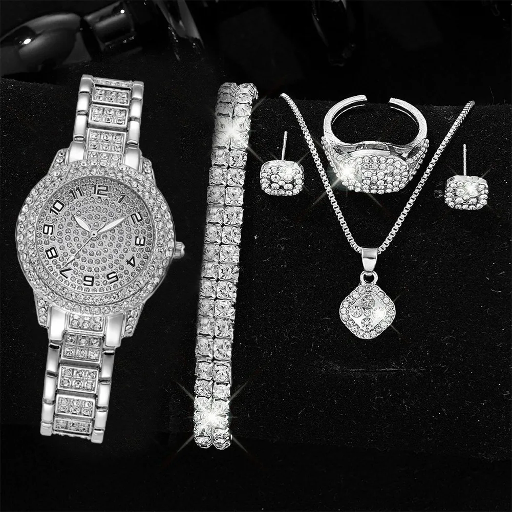High quality Full Diamond Roman literal steel Band Watch Full Star Fashion quartz watch Hip Hop style full diamond bracelet set
