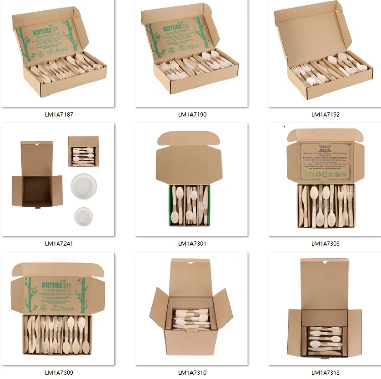 
200pcs disposable and compostable birch wood bamboo spoon fork knife home kitchen hanging tableware/cutlery/flatware 