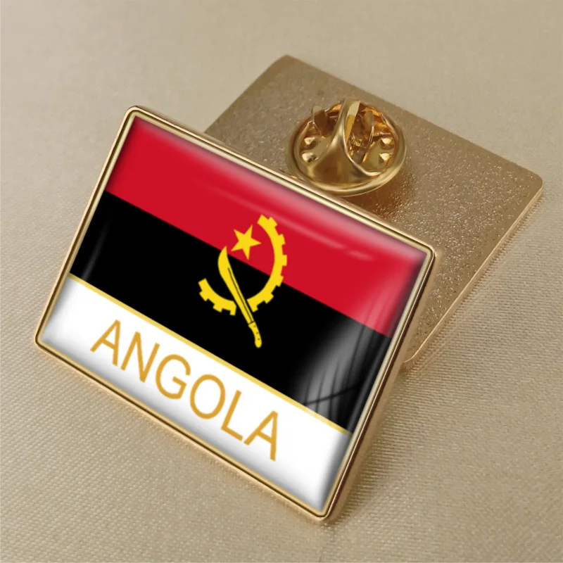 Angola flag pin metal golden plated epoxy covered world flag badge pin