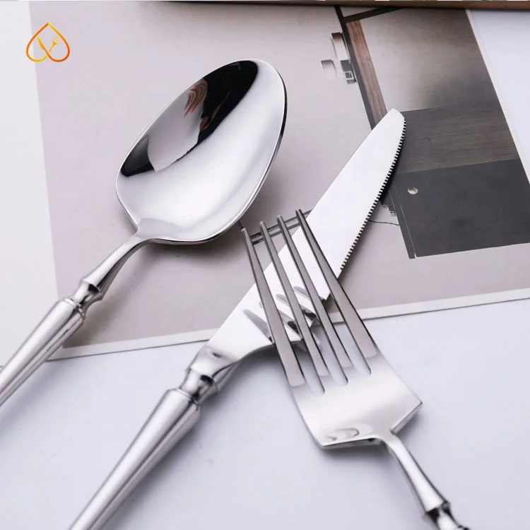 Chinese tableware high quality luxury mirror polished fork spoon knife 304 stainless steel cutlery set activity