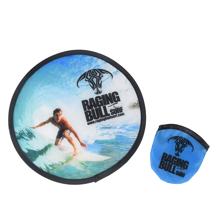 Custom Printing Children Beach Toy Frisbeed Folding Fan Kids Nylon Fabric Flying Disc Foldable With Pouch