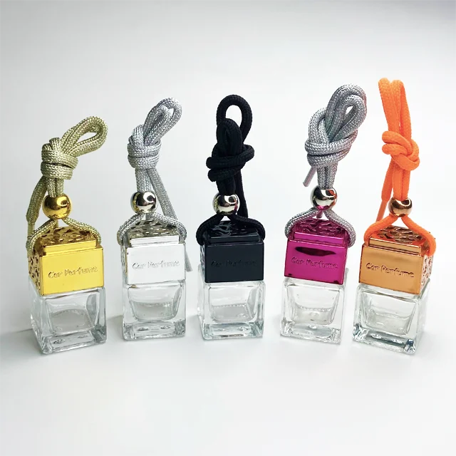 Hot Empty Refillable Car Perfume Bottles Hanging Car Air Freshener Bottle with Gold Silver Black Pink Rose Gold Cover