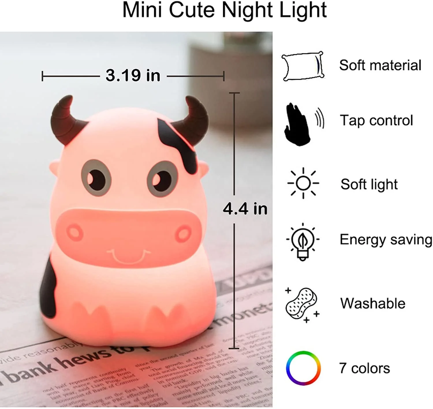 Touch Sensor Bedroom Bedside Lamp For Kids Baby Gift Cute Cow Night Light Silicone Night Lamp