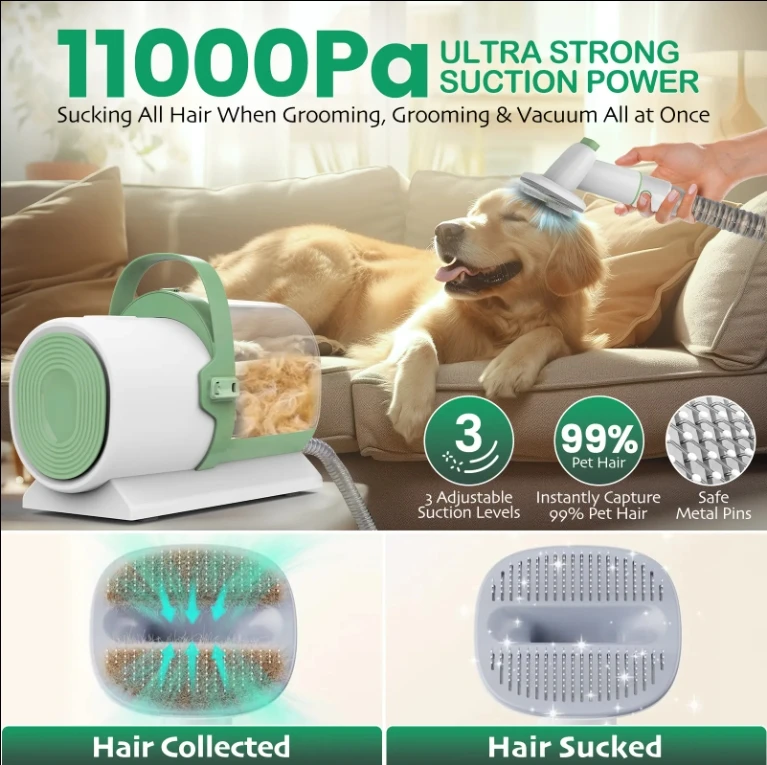 7 in 1 Pet Grooming Vacuum Dog Clippers Nail Trimmer Grinder Dog Brush for Shedding with 7 Pet Grooming Tools Cat Grooming Kit