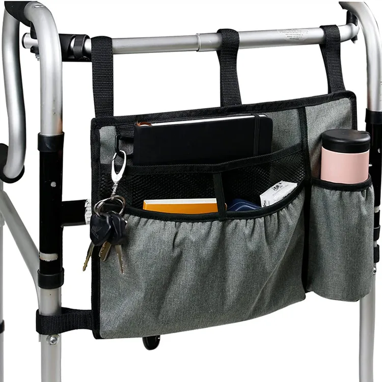 Universal Adjustable carrying walker accessory pouch wheelchair storage bag with cup holder