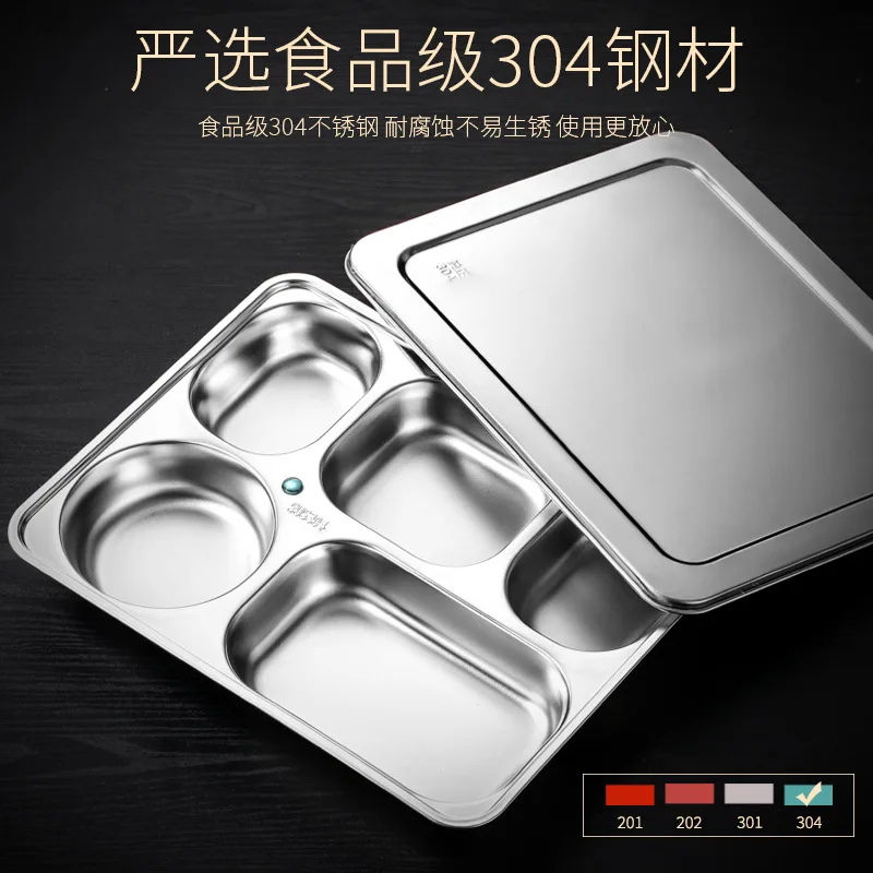 5 Compartment 304 Stainless Steel Dinner Divided Plates with Cover Lid Rectangle Section Weddings Christmas School