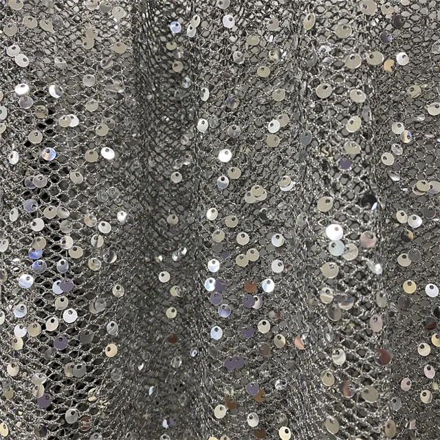 exquisite 5mm silver sequin and silver mesh  Embroidered Sequin fabrics for clothing