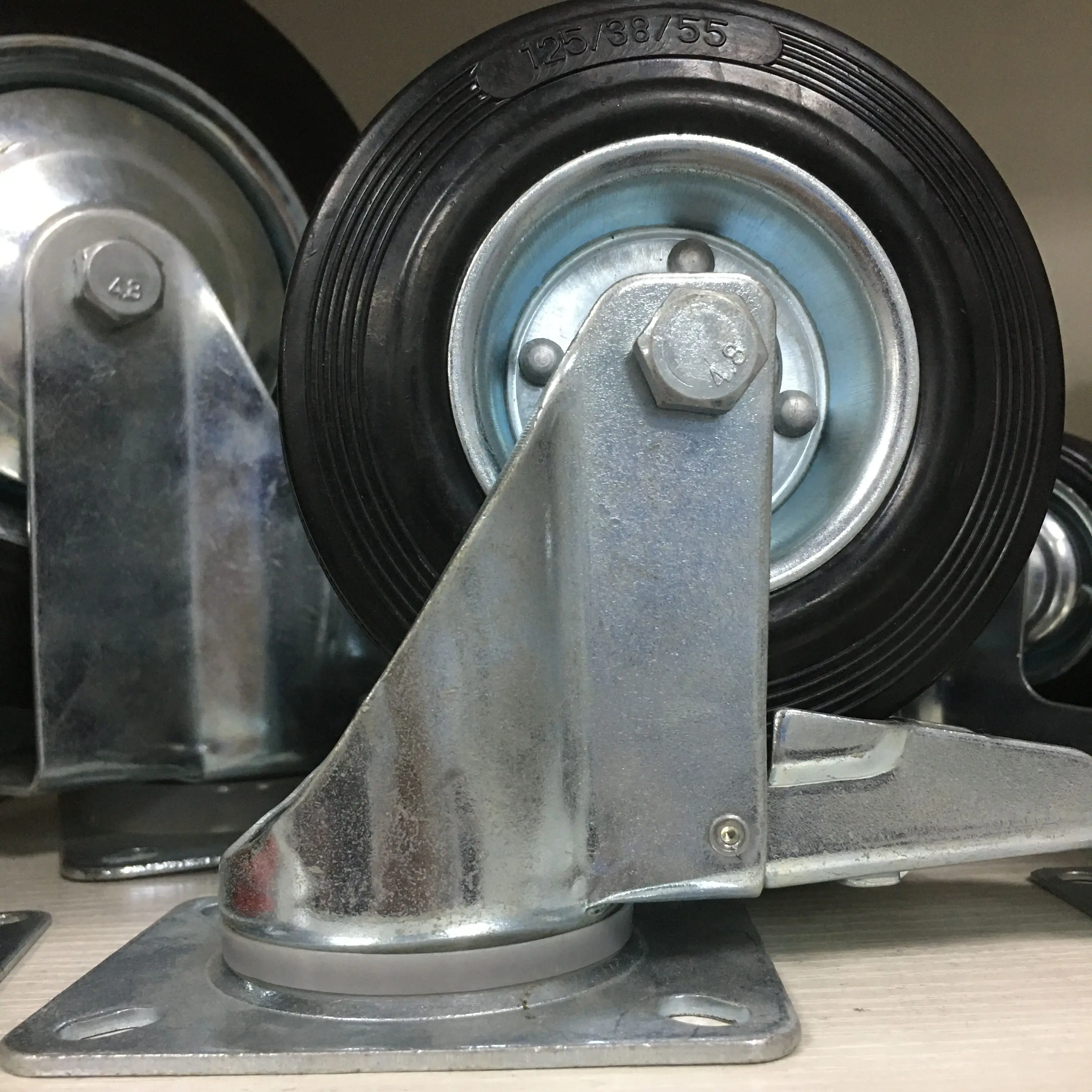 All Size Black Rubber Wheel Castor Rigid Swivel Locking Brake Trolley Caster Wheels Industrial Heavy Duty Casters