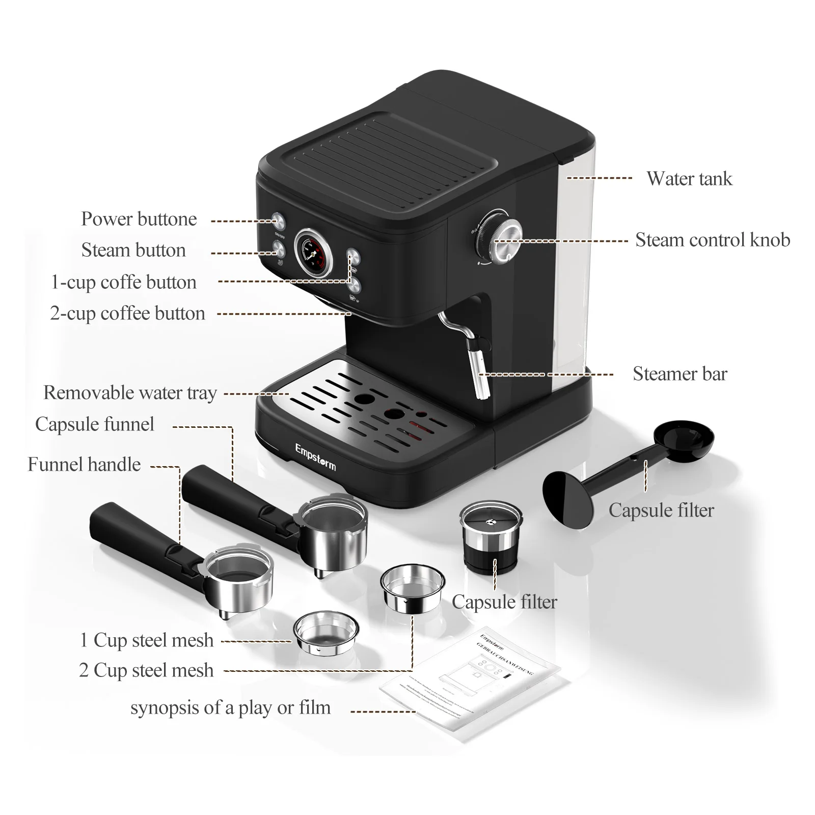 Empstorm 04E semi automatic brewing machine milk frother coffee latte capsule discount coffee machine for home hotel