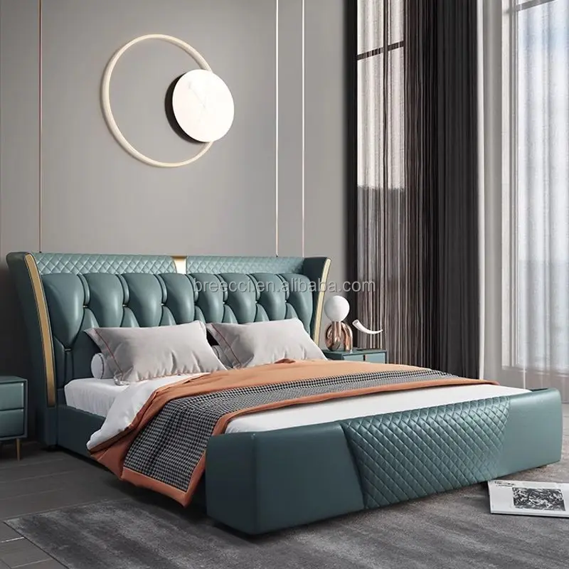 Luxury Modern King Double Bed Set High Quality Queen White Leather Wooden Frame Tufted Soft Feature Bedroom Storage Solution