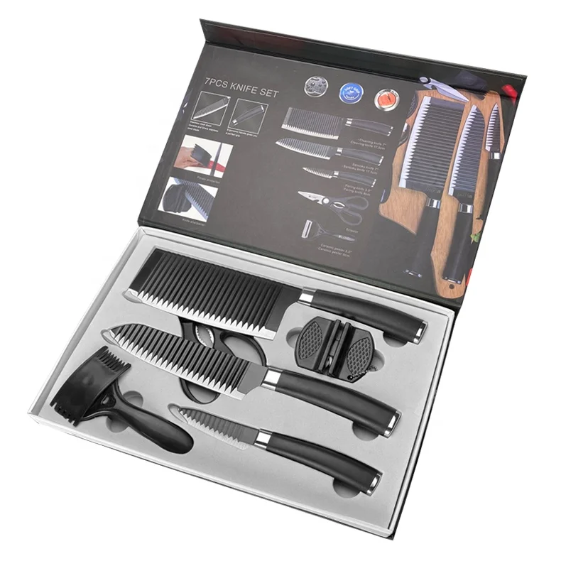 Hot Selling 7PCS Kitchen Knife Set Chef Knife Stainless Steel Kitchen Knife Block Set Scissors Peeler Chef Slicer Gift Case