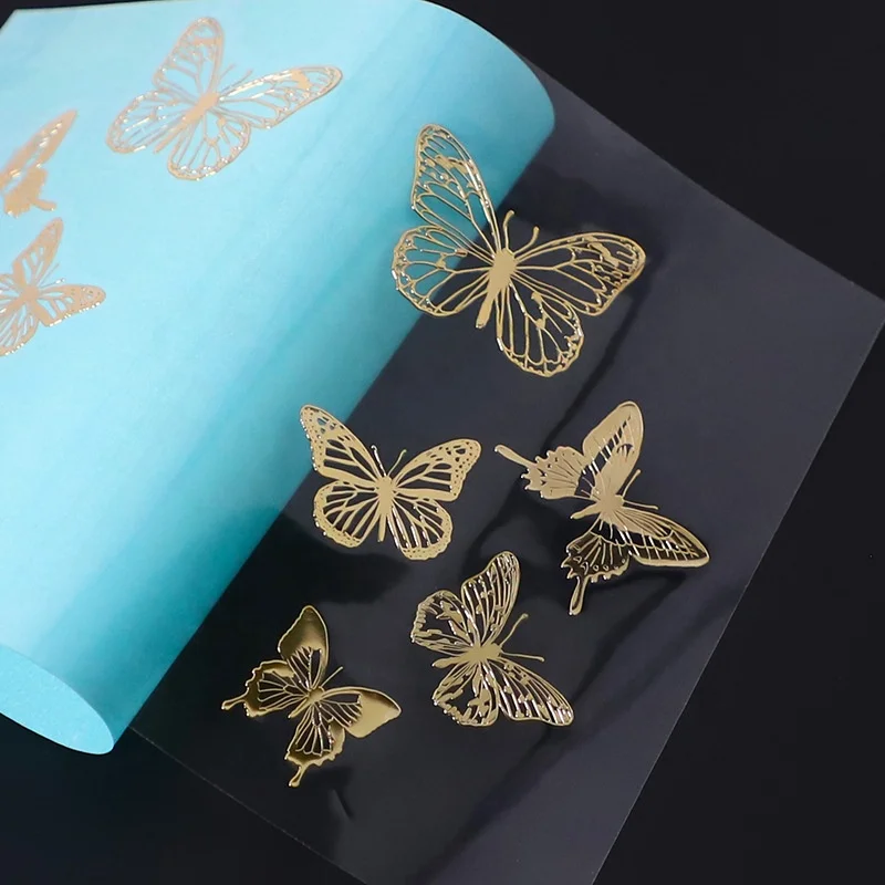 Customized Transfer Stickers Self-adhesive Split Nickel Label Gold Metal Letter Stickers Perfume Bottle 3D Butterfly Logo