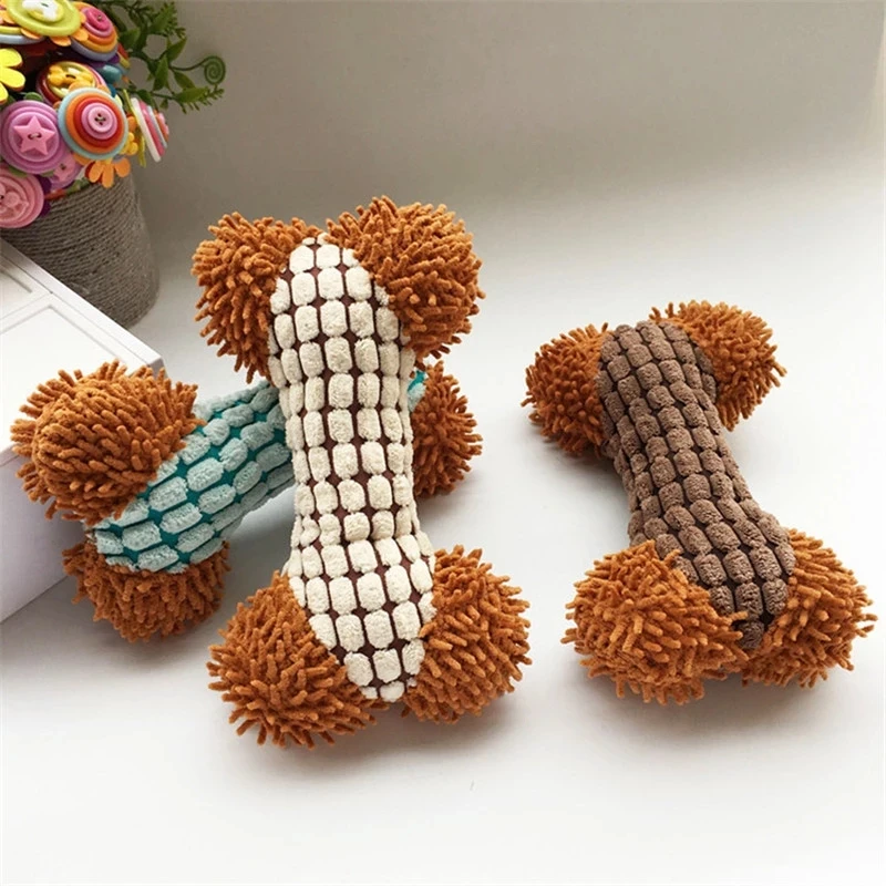 Dog Puppy Toys Pet Supplies Pets Chew Toy Bone Shape Squeak Cleaning for Small Medium Dog Accessories Training Plush Sound