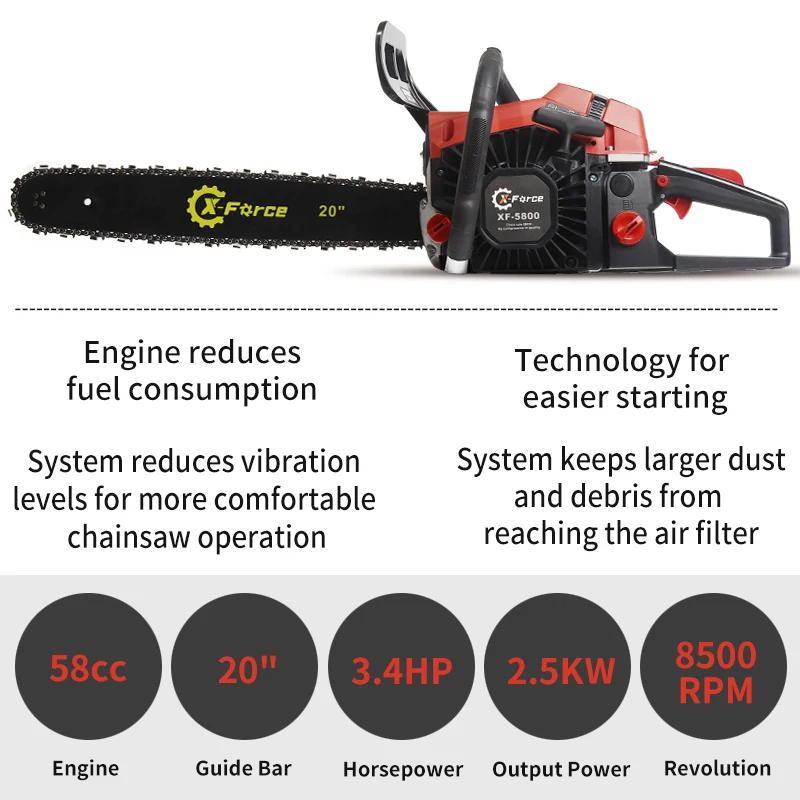 5800 Professional Gasoline Chainsaw 58CC Petrol Chain Saw With 2 Stroke Engine Gas Powered Cordless Chain Saw