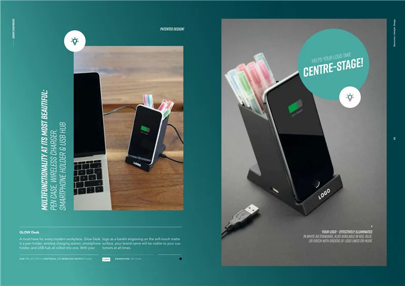 Tech Gadgets Table Organizer LED Logo 10W Pencil pen Holder Phone Holder Charger Wireless Charger Stand for Novelty Gift