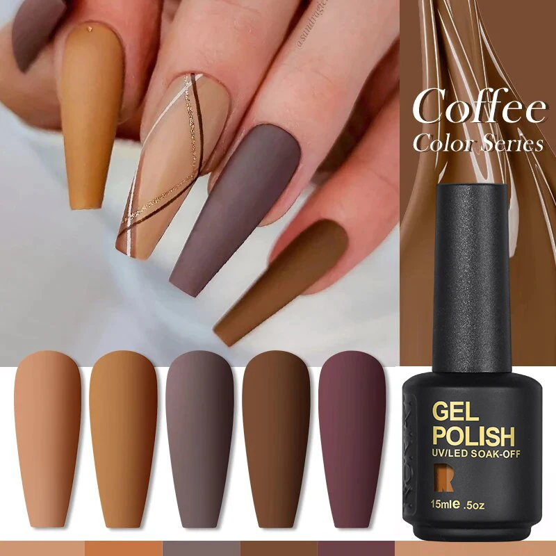 Hema Free Coffee Color Gel Nail Polish Brown Earth Semi Permanent UV Gel Chocolate Autumn Winter Soak Off Nail Art Gel Varnish