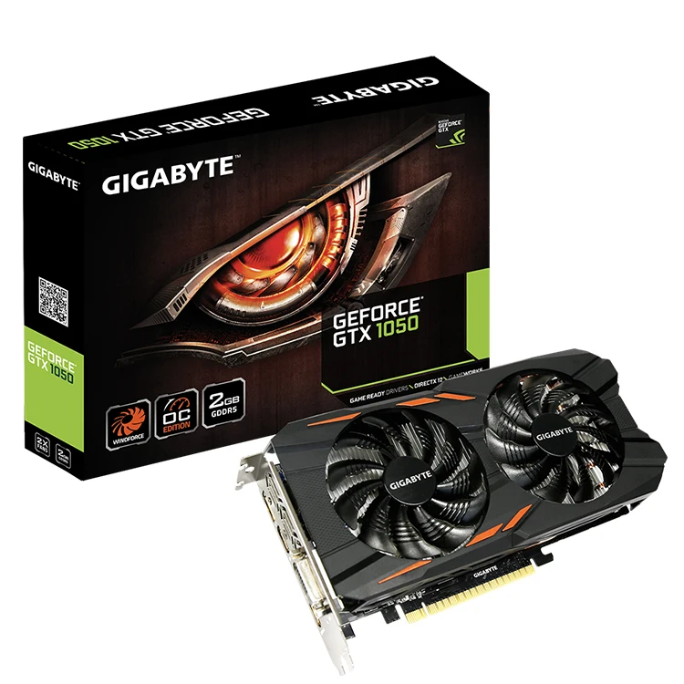 GIGABYTE NVIDIA GeForce GTX 1050 Windforce OC 2G GPU WINDFORCE 2X with Blade Fan Design Graphics Card (GV-N1050WF2OC-2GD)