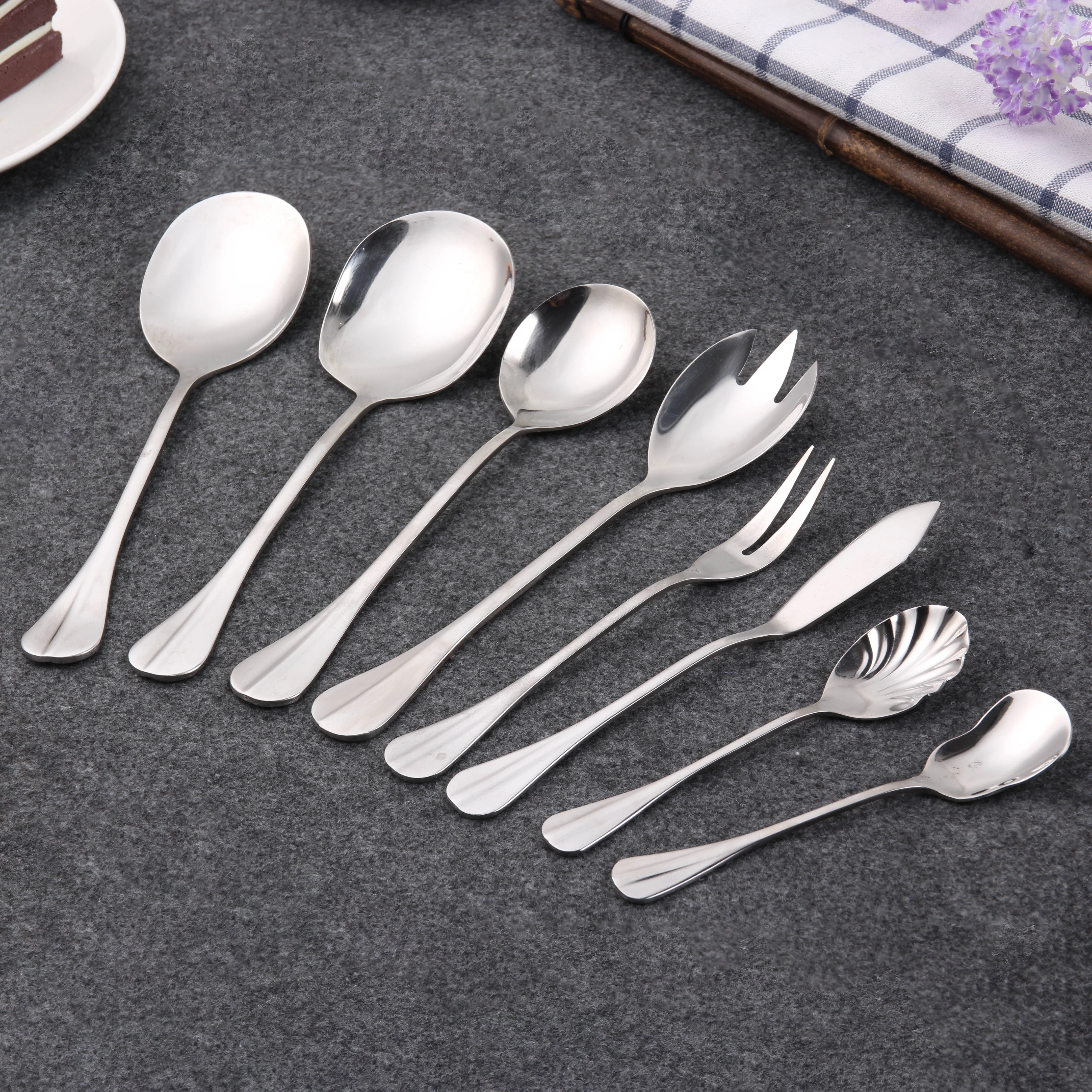 Durable silver color stainless steel cutlery and flatware set for wedding gift and kitchen spoon set/fork set