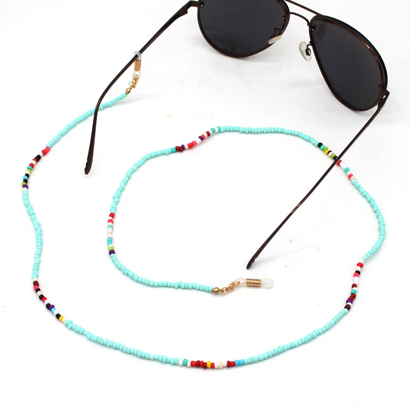 Glass Seed Bead Jewelleries Sunglasses Necklace Hand Made Indian Gold Plated Jade Turquoise BOHEMIA Geometric Glasses Chain 70CM