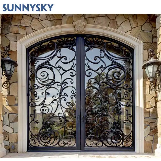 Роскошные входные двери Sunnysky со стеклянными коваными большими входными дверями