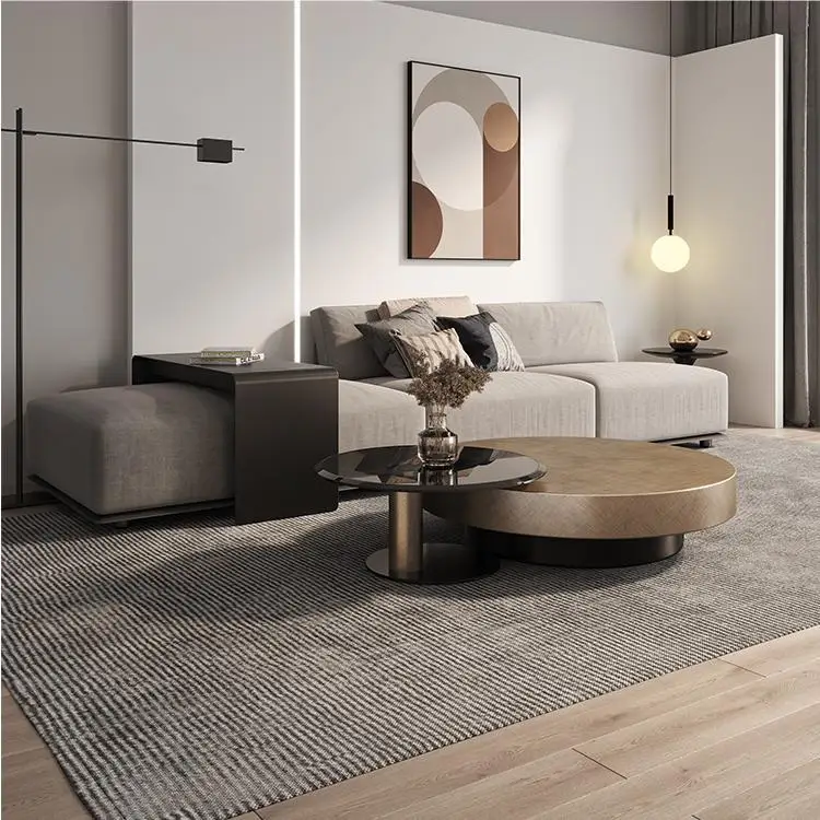 Nordic Modern Luxury Retro Marble Top Round Nesting Coffee Table Set Minimalist Sintered Marble Texture Coffee Table