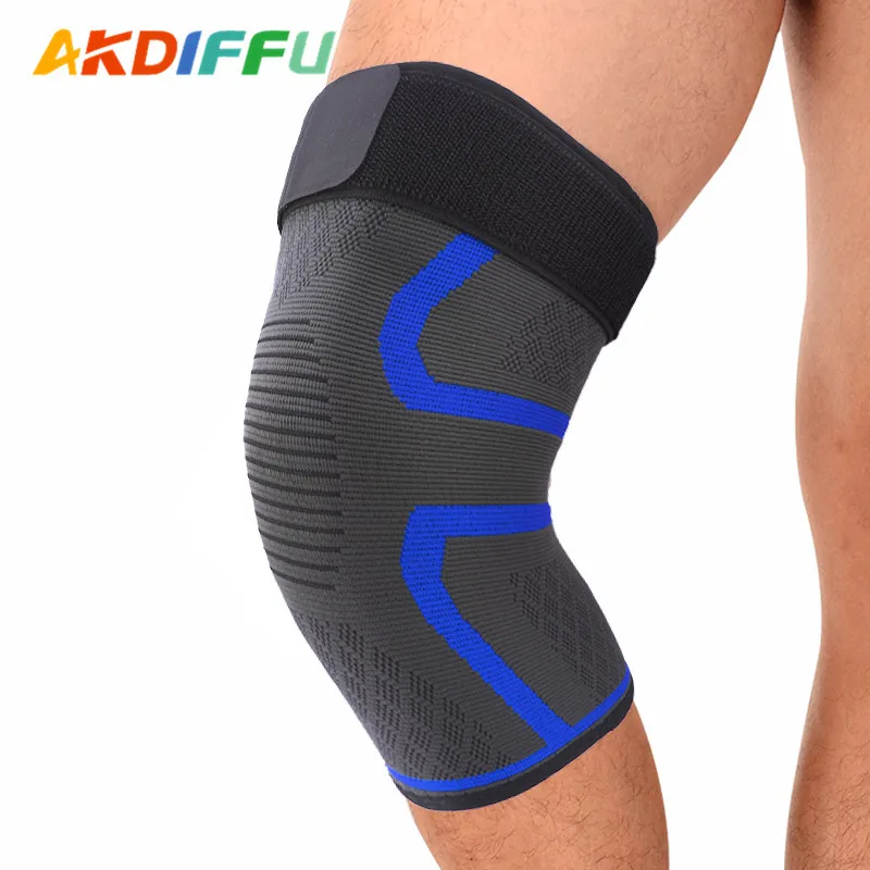 Wholesale Nylon Knitted Breathable Good Elastic Knee Compression Sleeves Knee Pads with Strap Support for Knee pain