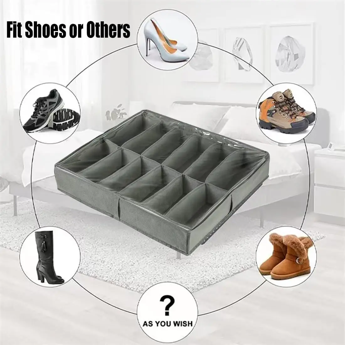 Folding Underbed Bag Organizer Household Compartment Storage Box Collapsible Clothing Organizer Shoe Storage