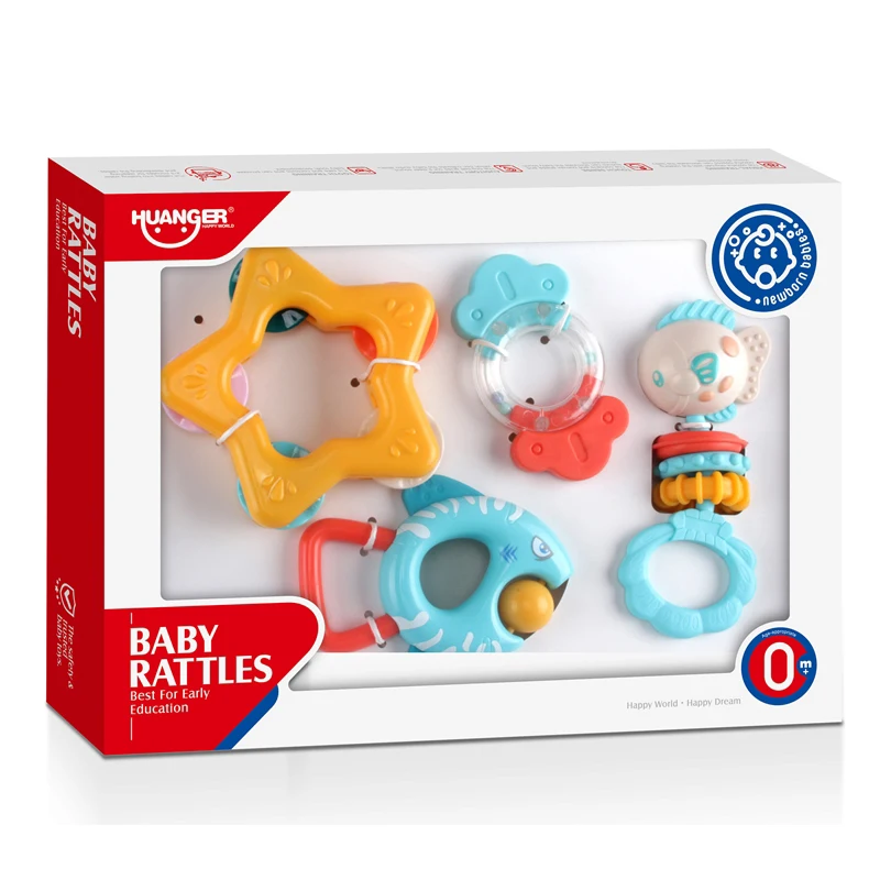HUANGER Wholesale BPA Free Baby Rattle 0-3 Months Newborn Rattles Set