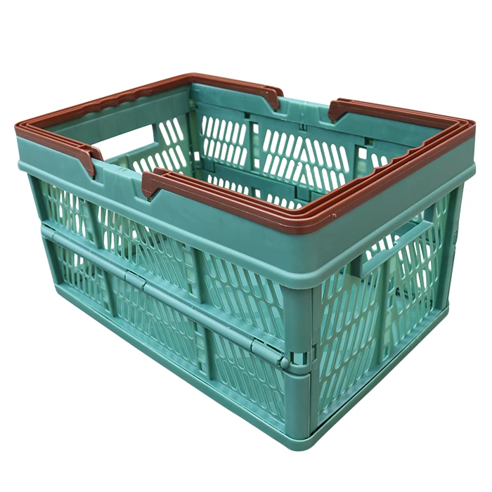 QS Foldable Collapsible Shopping  Small Plastic Crate Vegetable Storage Baskets with Handles