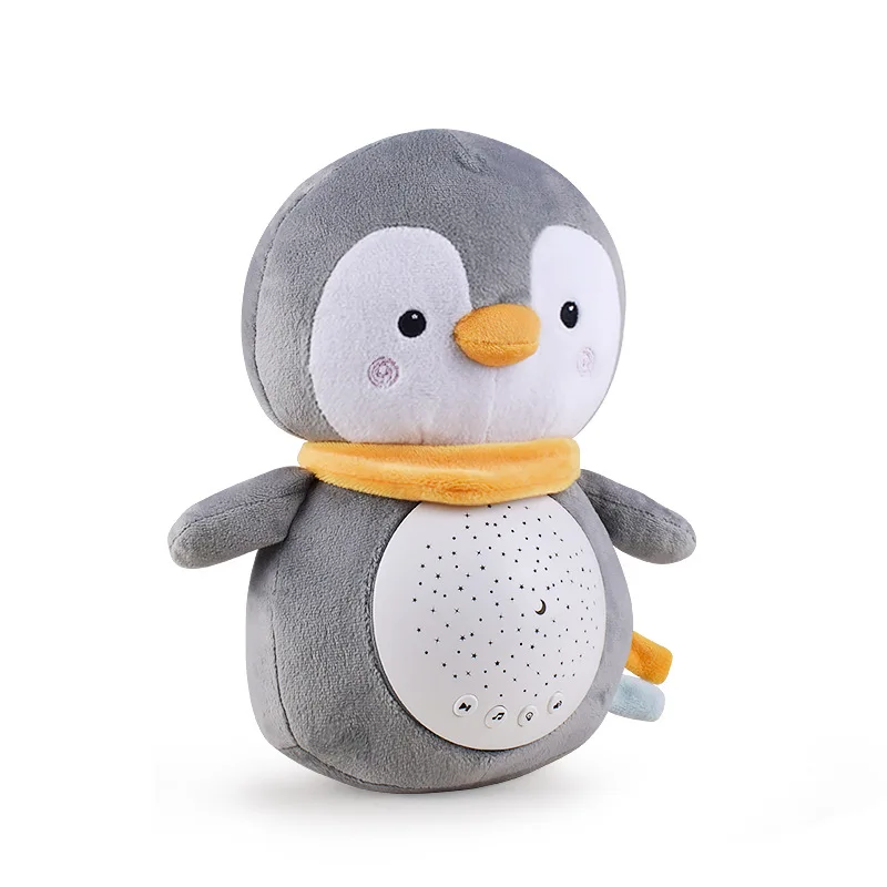 ASTM/CPSIA/EN71 penguin raccoon stuffed animal toys night light plush musical toys sky projection lamp sleeping comfort toys