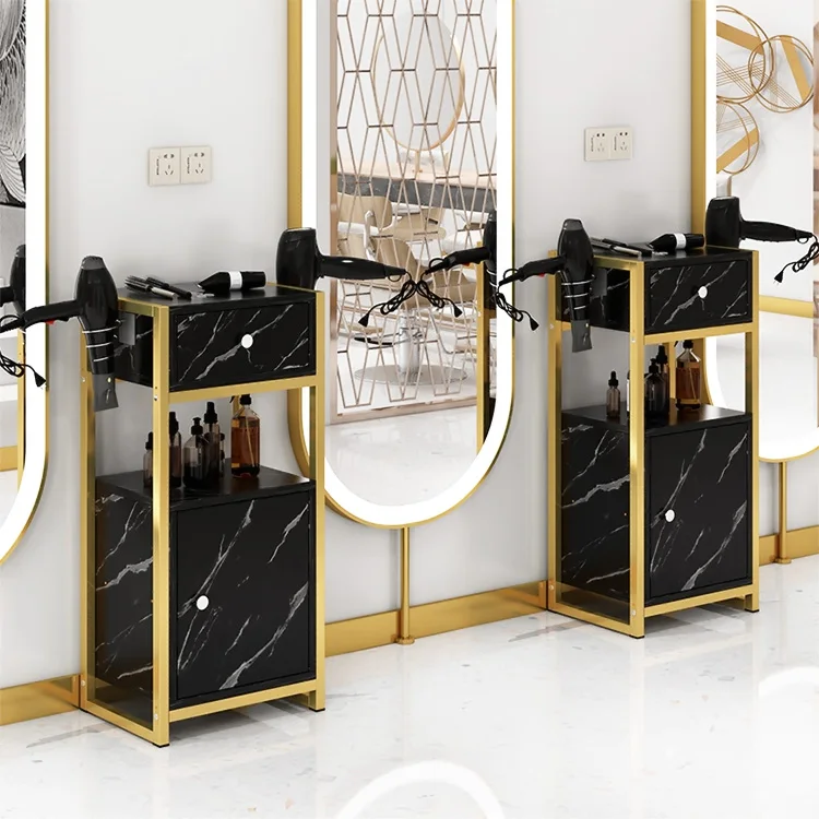 New Design Salon Furniture Barber Shop Cabinet , Modern Gold Salon Tool Trolley , Metal Hairdressing Cabinet With Drawer
