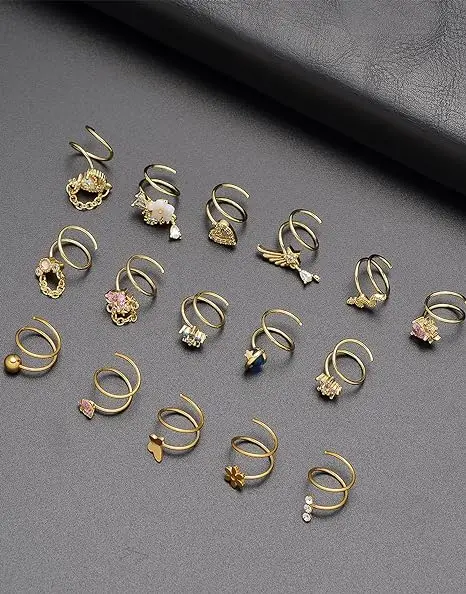 Wholesale Double Hoop Stainless Steel gold Snake Flower Butterfly Planet Angel Wings Heart Ball Piercing Jewelry For Women