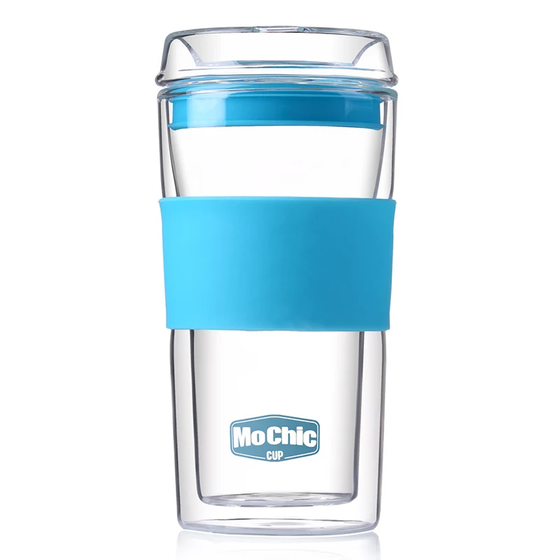 Double Wall Glass Coffee Cups Insulated Glass Mug With Glass Lid