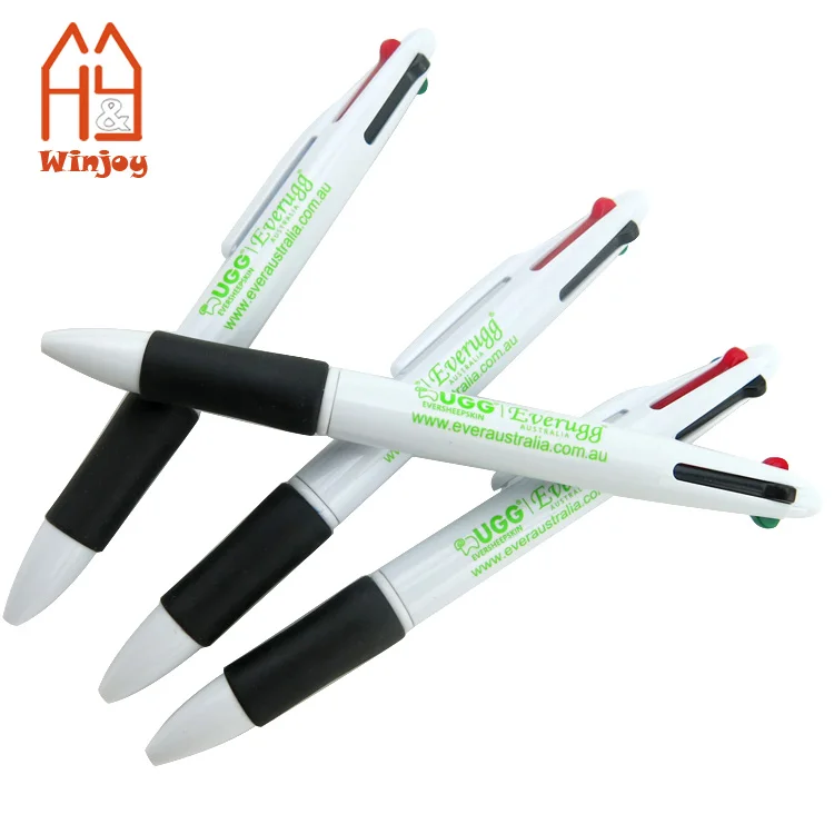 Custom Promotional 4 Color Ink Retractable Plastic Ballpoint Pen medium Point Assorted for Office School Supplies Student.