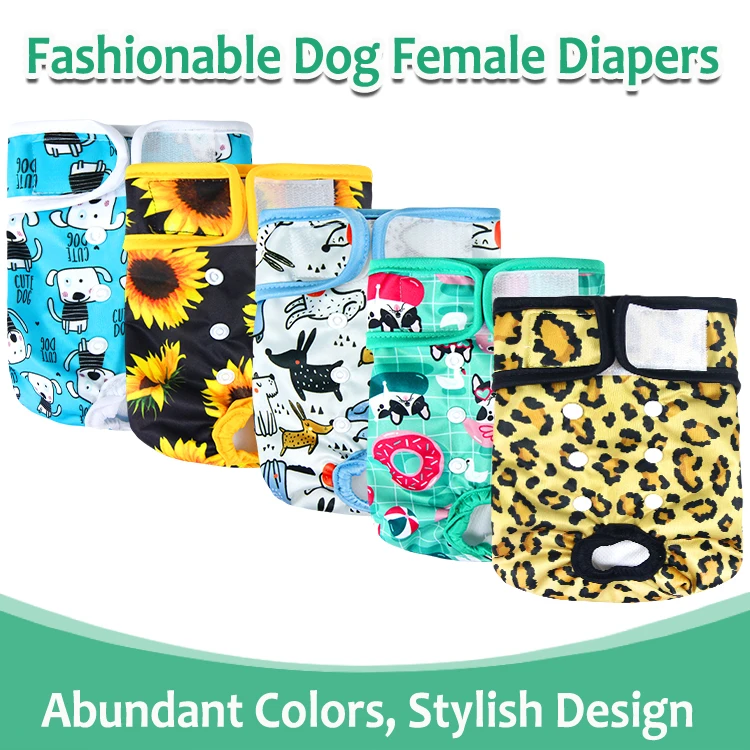 Famicheer bamboo prints reusable female pet diapers waterproof dog nappies